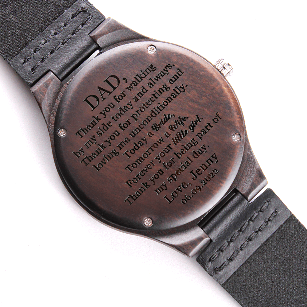 Wedding Gift for Dad from Bride, Custom Engraved Wooden Watch for Dad on Wedding Day, Father of The Bride Gift