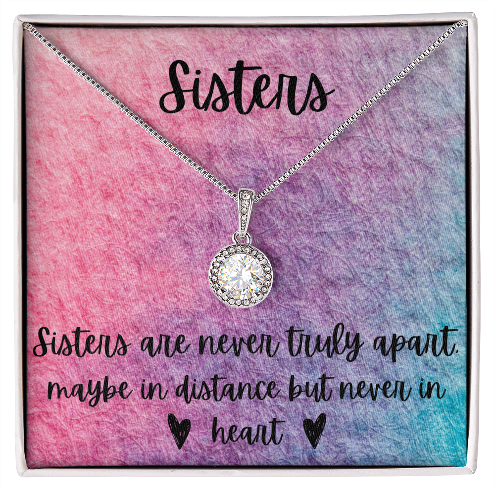 Sisters – Interlocking Necklace – Rainbow Background, To My Sister & Best Friend, Best Friend Thank You Gift For Friend Christmas Gifts, Message Card Jewelry Gift, Holiday / Birthday Gift For Sister, Wedding Gift, Necklace Gift Sister