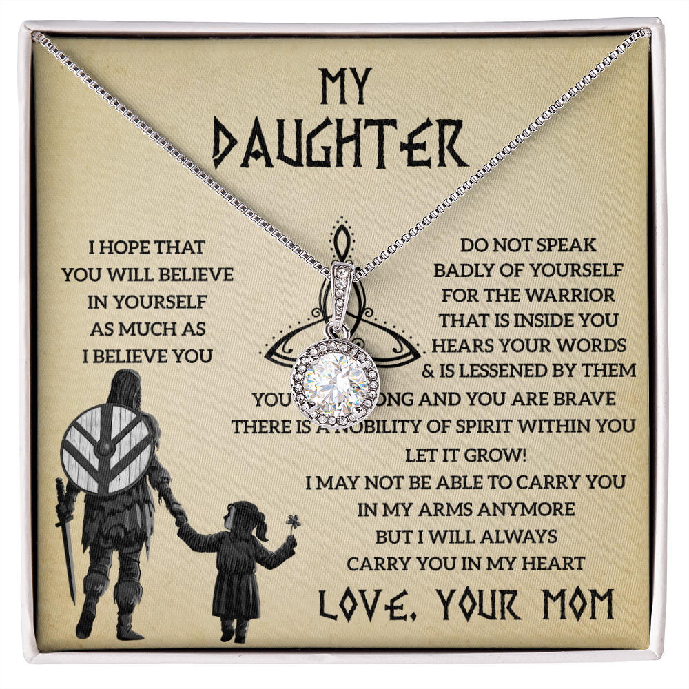 Necklace For Daughter – An Eternal Love From Mom, Gift For Daughter From Mom, Viking Style Alluring, Viking Pendant, Viking Jewelry For Daughter Birthday, Graduation, First Communion, Gift From Mom, Viking Style Heart Necklace, Viking Pendant, Love Mom