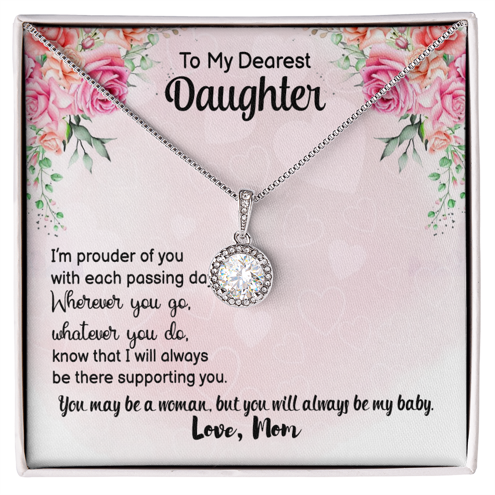 Personalized Swarovski Birthstone Peas In A Pod Necklace For Mom, Mothers Day Gift For Mom, To My Dearest Daughter From Mom, Dreams With Daughter, Necklace From Mother To Daughter, Grown Up Daughter, Message Necklace For Daughter