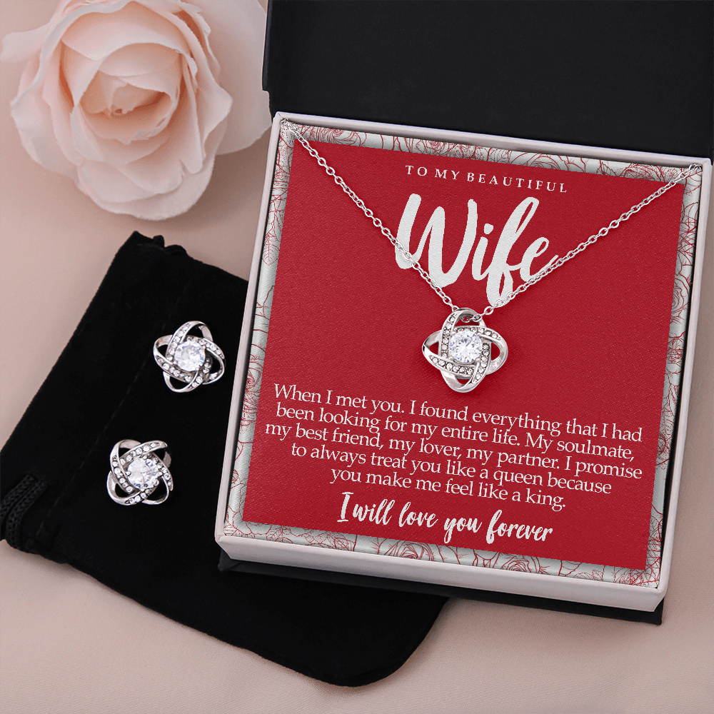 Love Knot Necklace with matching earrings and message card for wife