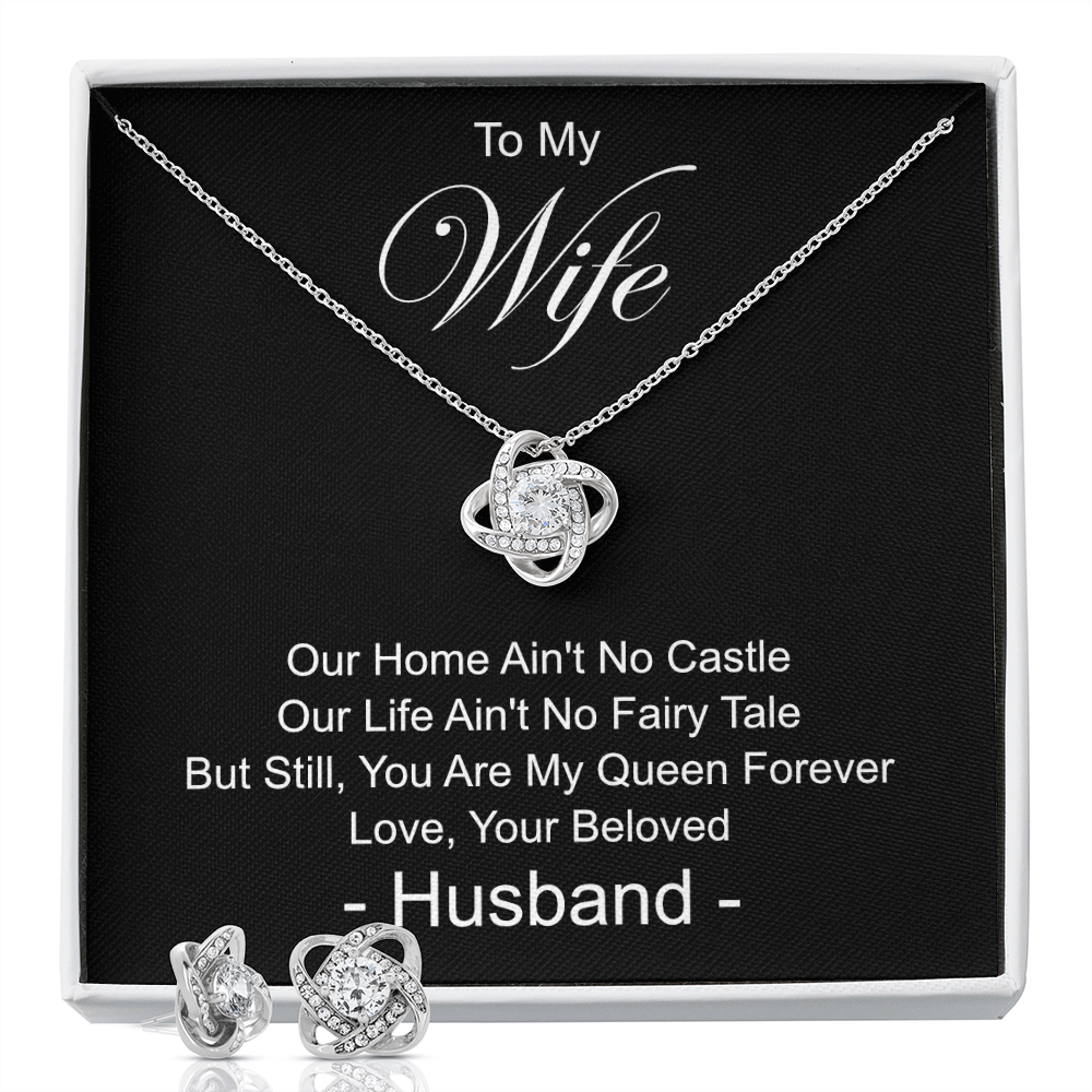 To My Wife Valentine’s Day Gift Set – 14k White Gold Necklace & Earrings