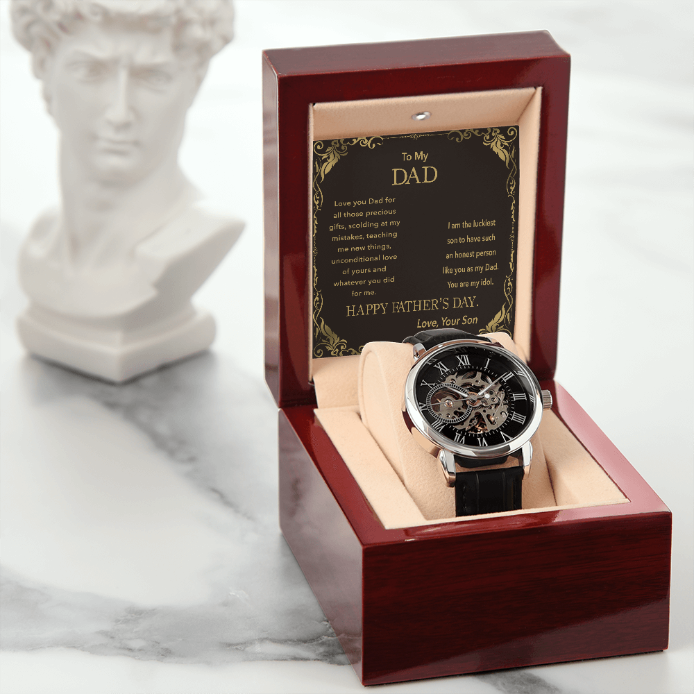 To My Dad Watch with Message Card, Openwork Watch for Men, Father’s Day Gift To Dad from Son, Fathers Day Present from Son