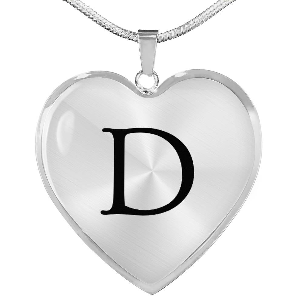 Heart Necklace with Letter D (Engraving Available)