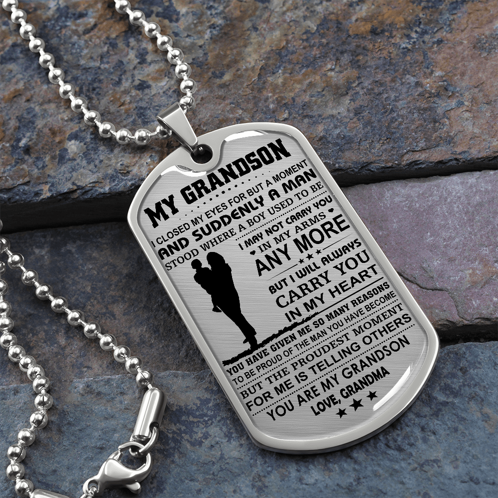 To My Grandson, Dog Tag Necklace Gift From Grandma, Graduation Gift For Grandson From Grandmother, To My Grandson Always Remember I Love You Love Grandma, Grandson And Grandma Gift, Special Gifts For Grandson, Gift For Grandson From Grandma