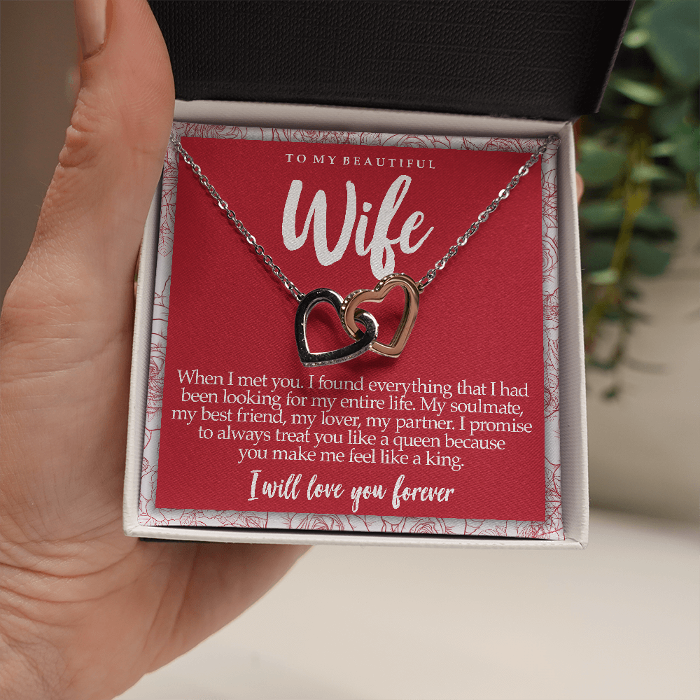 Interlocking Hearts Necklace with Message Card for Wife