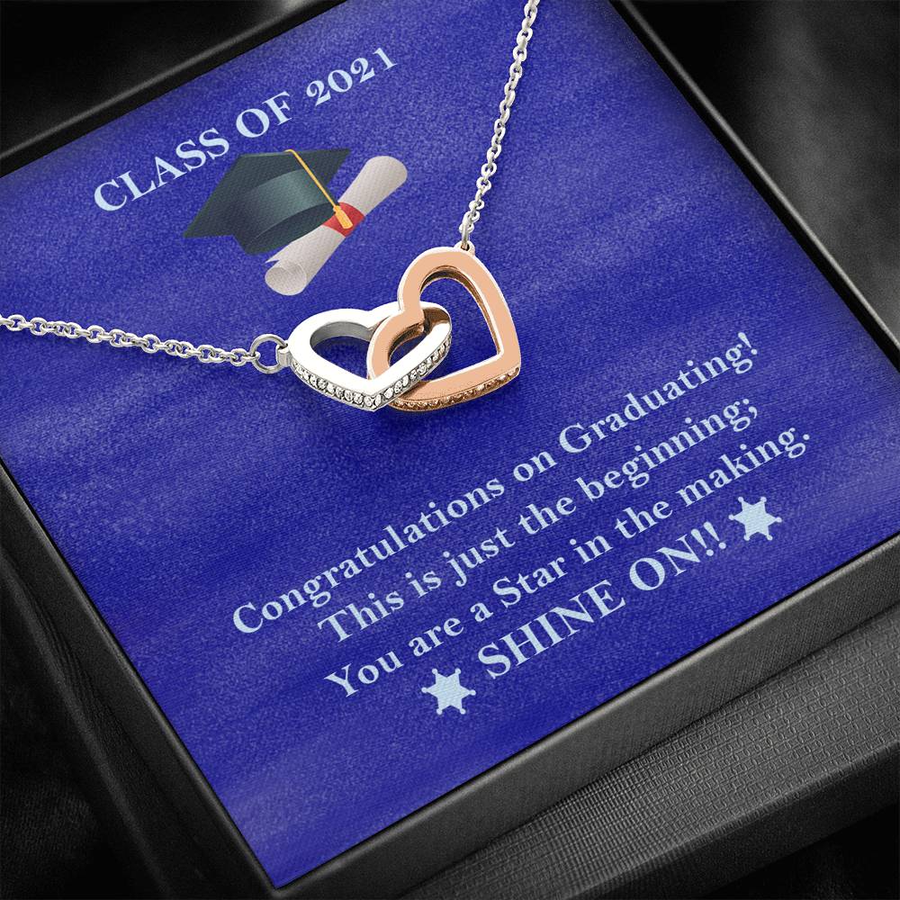 Class of 2021 Graduation, Class of 2021 Strong, Graduate Gift, Personalized Graduation gift, High School Graduation, College Graduation ,Class of 2021 Senior Gift, Interlocking Heart Necklace for Graduation Gift