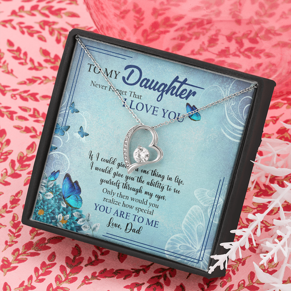 To My Daughter I Love You Butterfly Interlocking Heart Necklace Birthday Message Card From Dad – To My Daughter Necklace, Daughter Gift From Dad, Daughter Father Present, Meaningful Necklace For Daughter From Dad – Father’s Day Necklace