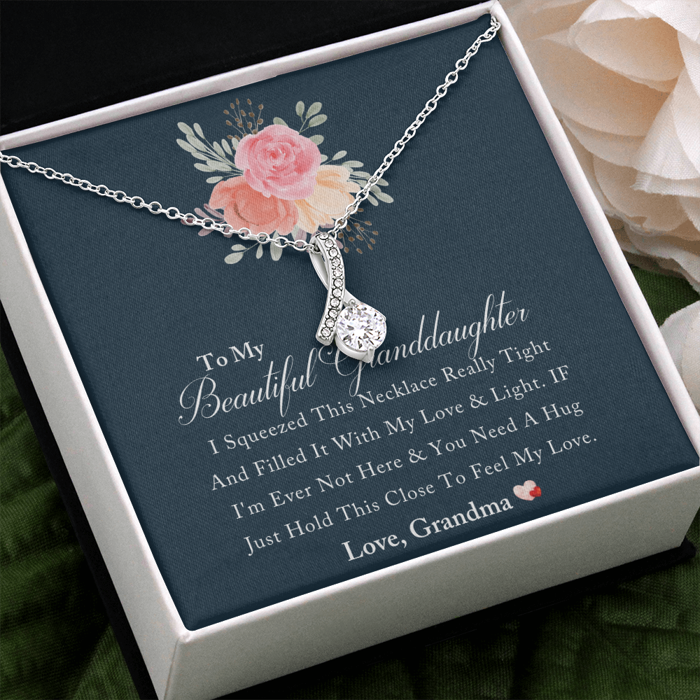 To My Beautiful Granddaughter Love And Light Heart Necklace, Grandma And Granddaughter Necklace, Granddaughter Christmas Gift, Grandad Grandma And Granddaughter Heart Necklace Jewelry, Birthday Jewelry Gift