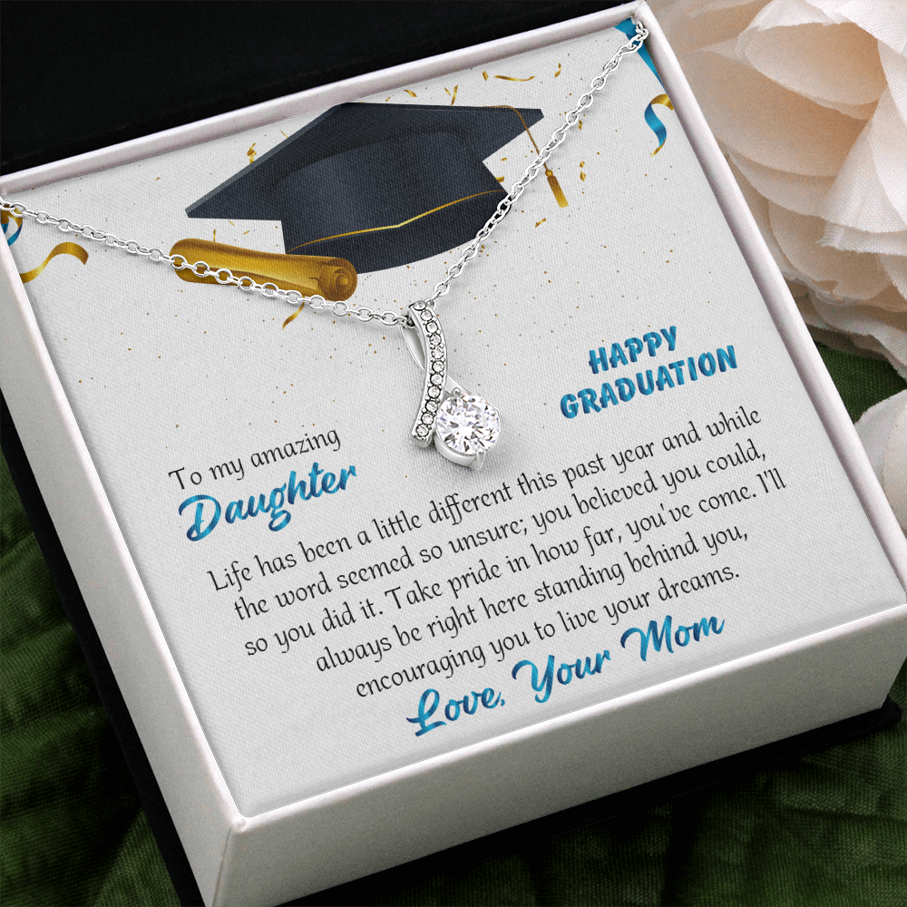 To My Amazing Daughter Happy Graduation Love Your Mom Love Knot Neckless, Necklace For Daughter, Daughters Birthday, Grown Up Daughter, Senior Graduation, Graduation Gift Necklace, Graduation Gift For Her, College Graduation Gift For Her