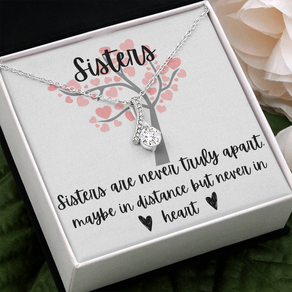 Sisters – Interlocking Necklace – Love Tree Background, Message Card Jewelry Gift, Holiday / Birthday Gift For Sister, Wedding Gift, Necklace Gift Sister, To My Sister & Best Friend, Best Friend Thank You Gift For Friend Christmas Gifts