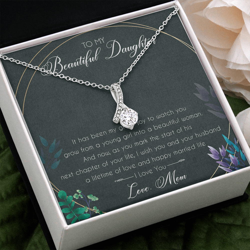 To My Beautiful Daughter Forever Love Necklace Birthday Message Card Gift From Mom, For Daughter, From Mom, Mom And Daughter Gift, Valentine’s, Mother’s Day, Mom Daughter Necklace, Daughter Birthday Gift, Daughter Graduation Gift, Love Pendant Necklace