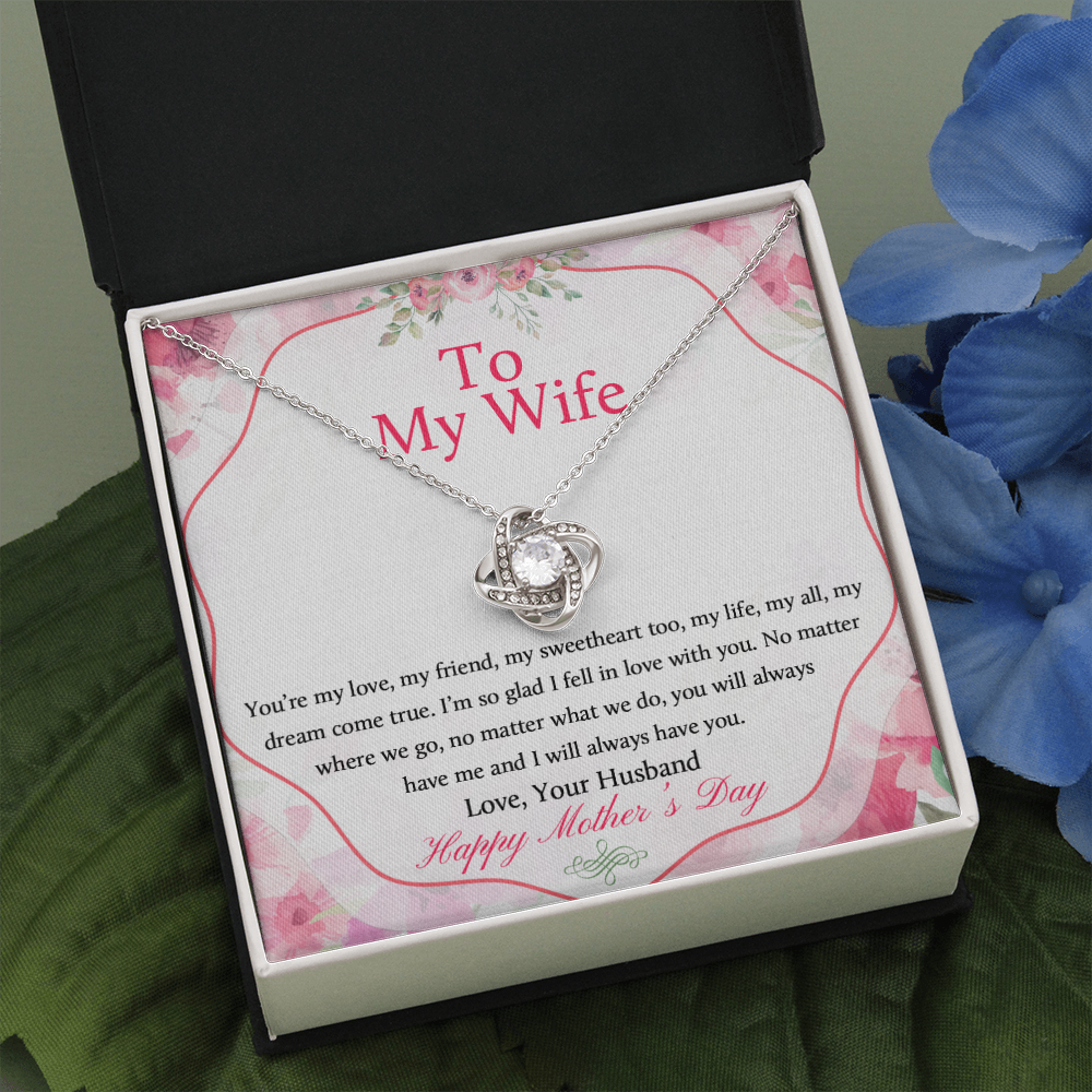 To My Wife Mother’s Day Necklace – Happy Mother’s Day – Mothers Day Gift From Daughter, Mothers Day Gift Ideas, Mothers Day Love Knot Necklace, Mom Necklace On Mother’s Day, Mothers Day Jewelry