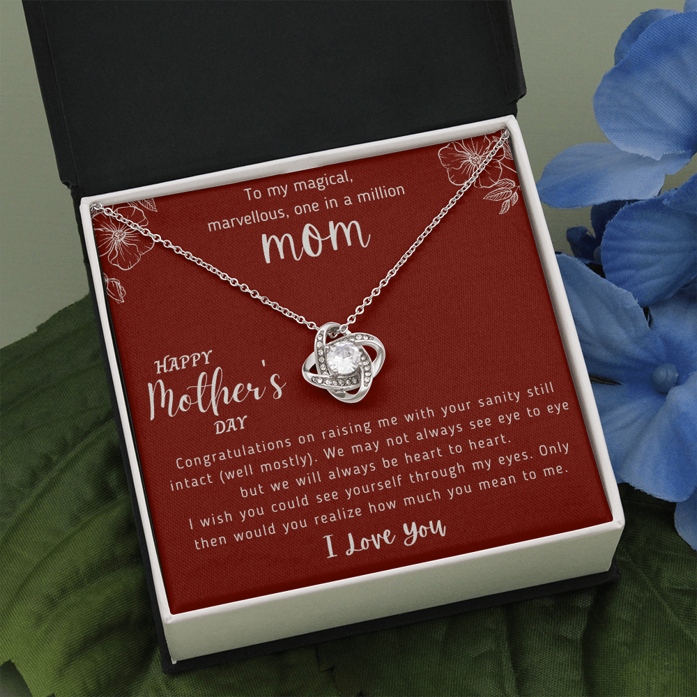 To My Magical Marvellous One In A Million Mom – Perfect Gift For Mother – Love Knot Necklace – Happy Mothers Day Gifts – I Love You – Anniversary Gift-gift For Wife-wife Birthday Gift-wedding Gift-wife Necklace Gift