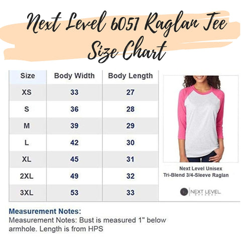 Next Level Raglan Shirt Size Chart