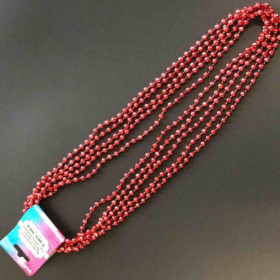 BEAD NECKLACES RED 32IN 5PCS