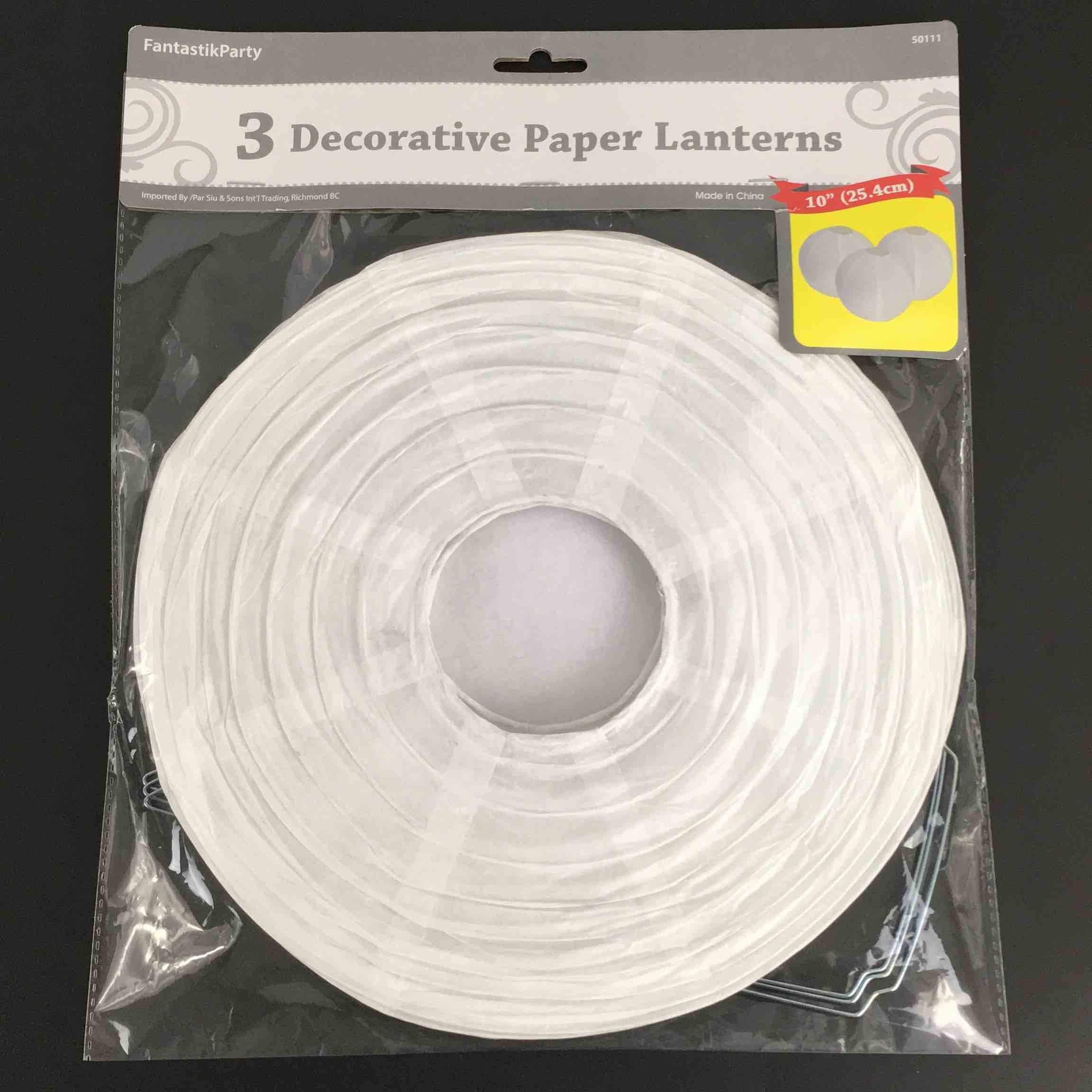 DECOR PAPER LANTERNS 3PCS WHITE 3pcs 10in