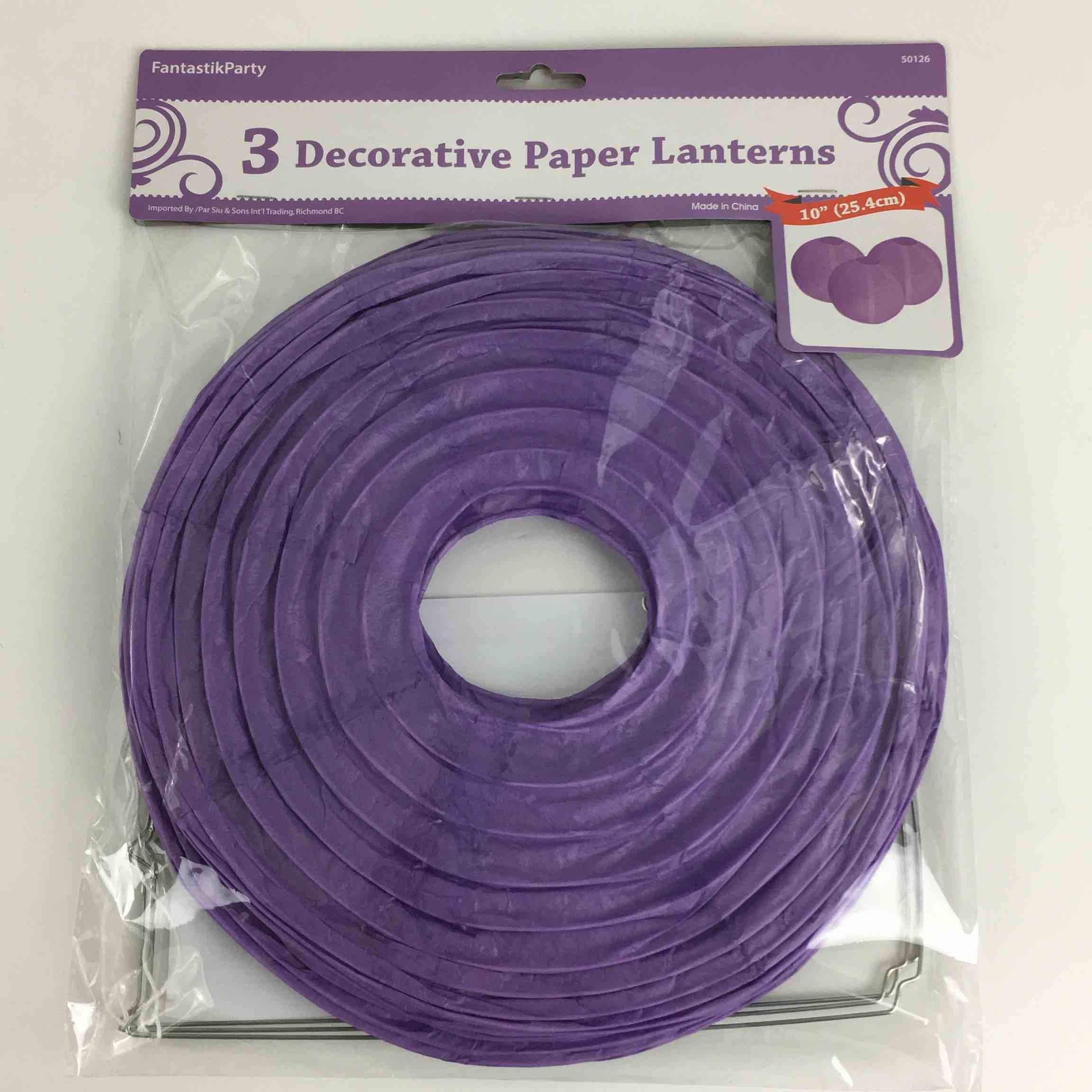 DECOR PAPER LANTERNS LAVENDER 3pcs 10in