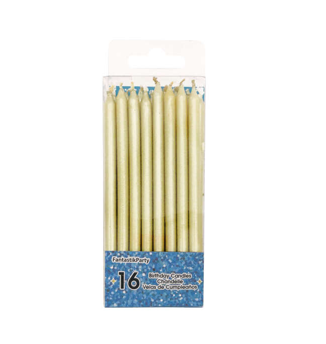 BIRTHDAY CANDLE TALL GOLD 16PCS