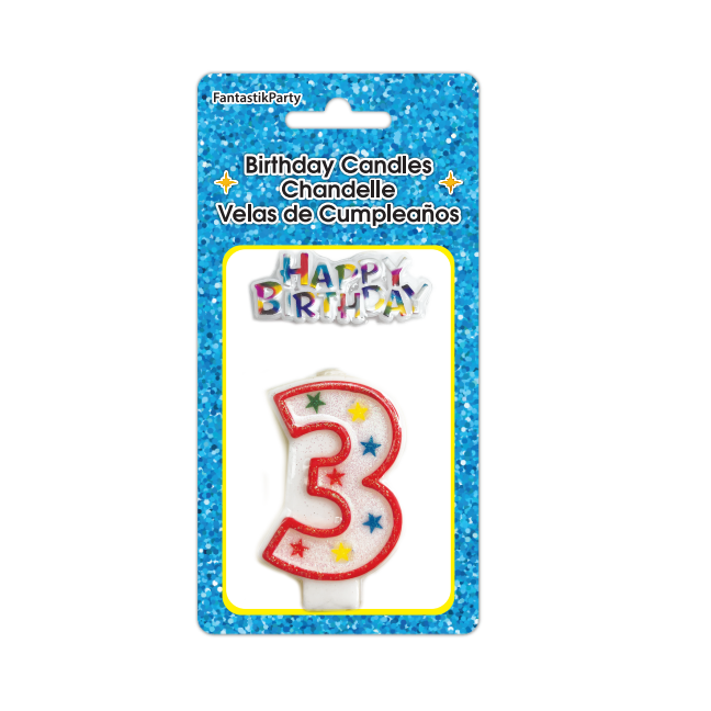BIRTHDAY CANDLE GIANT GLITTER 3 & SIGN
