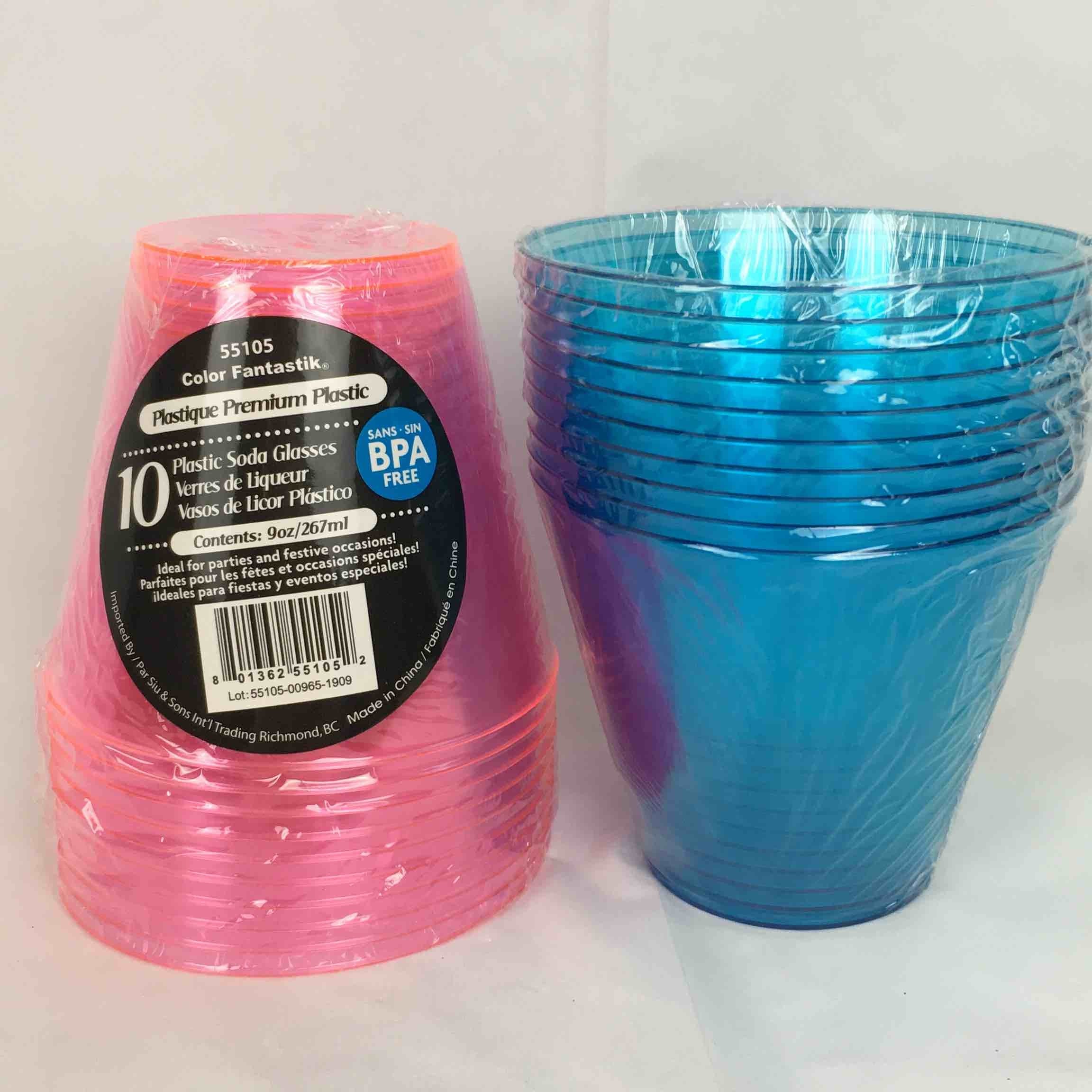 PLASTIC SODA GLASS PINK / BLUE 10pcs