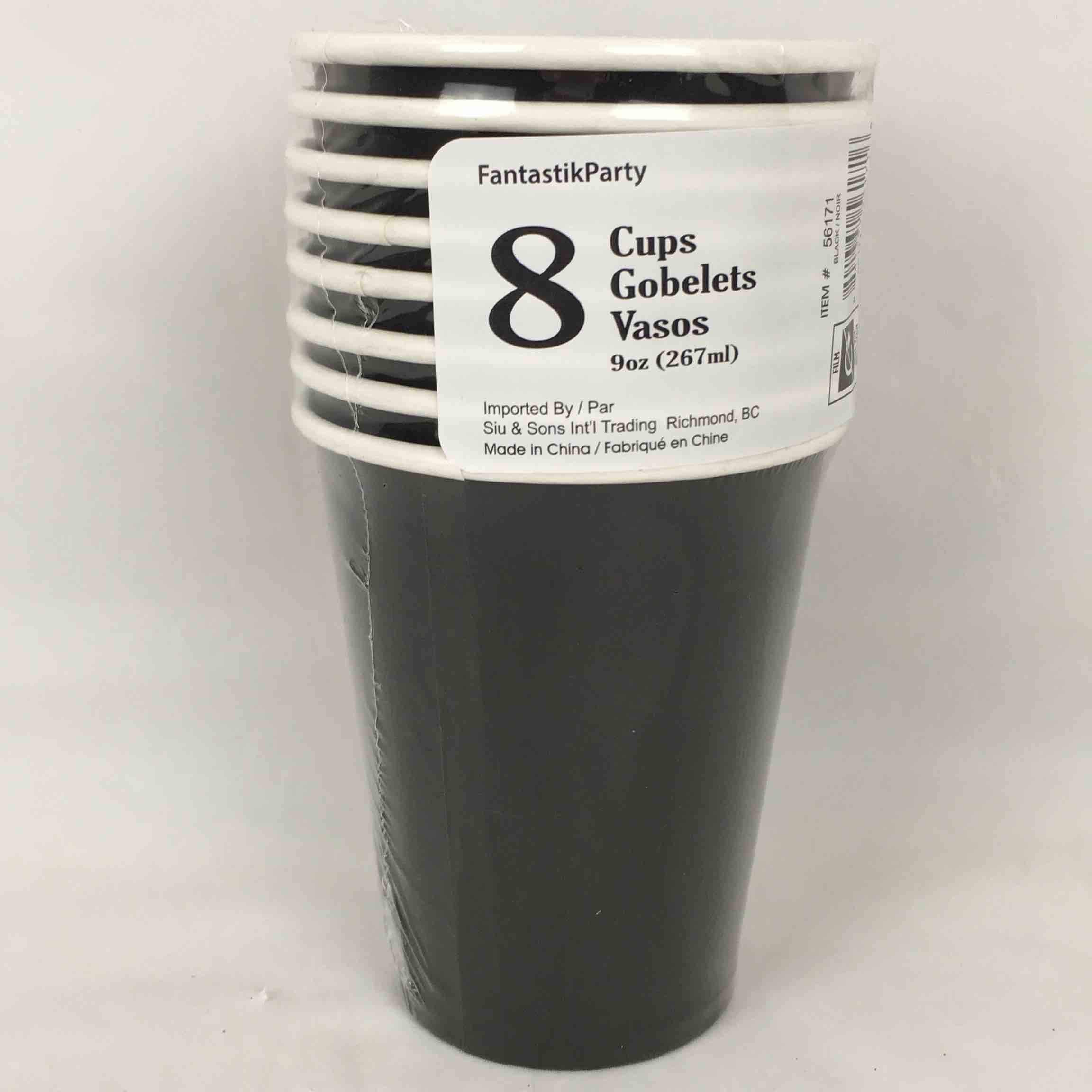 SOLID BLACK CUPS 9oz 8pcs