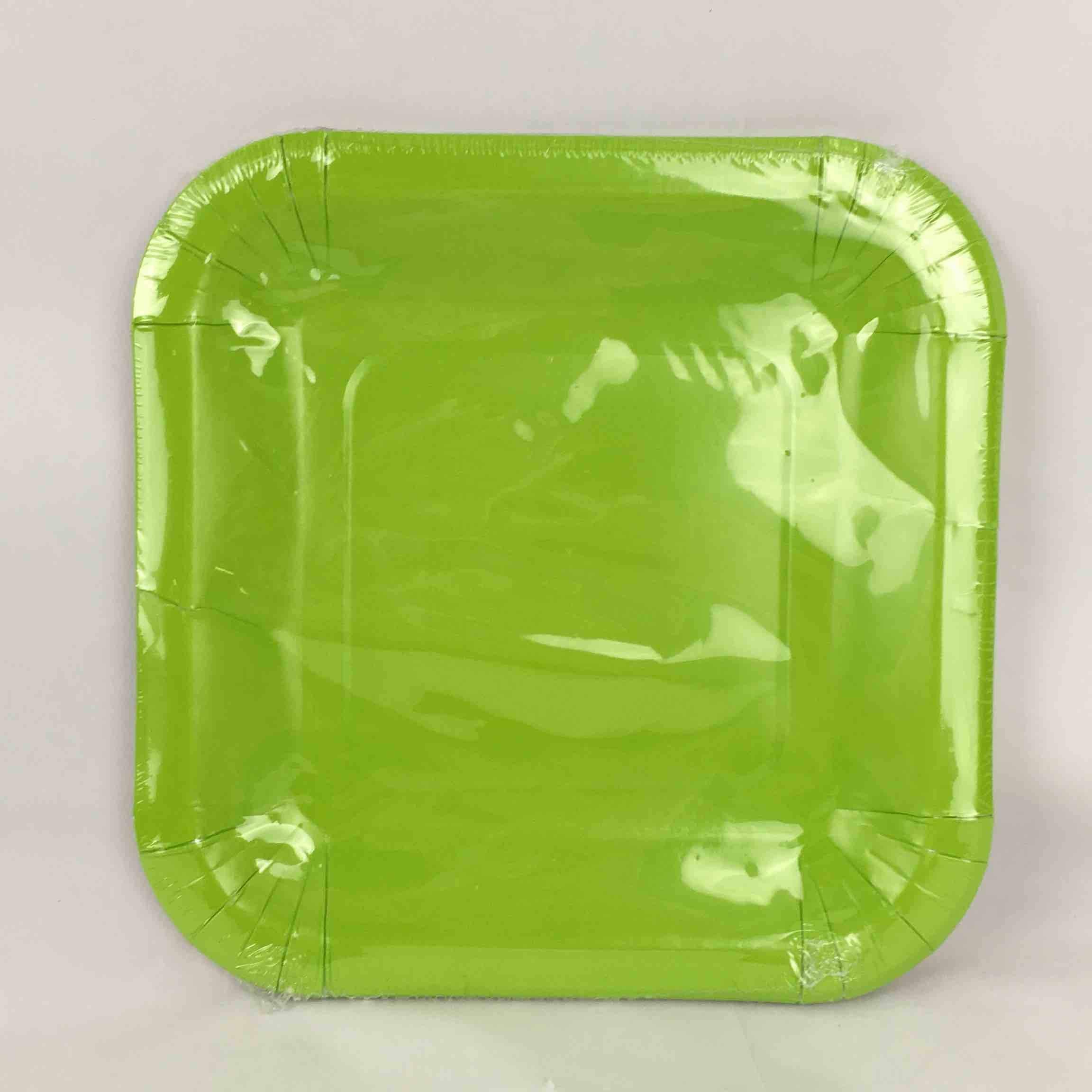 SOLID APPLE GREEN PLATES Square 7in 8pcs