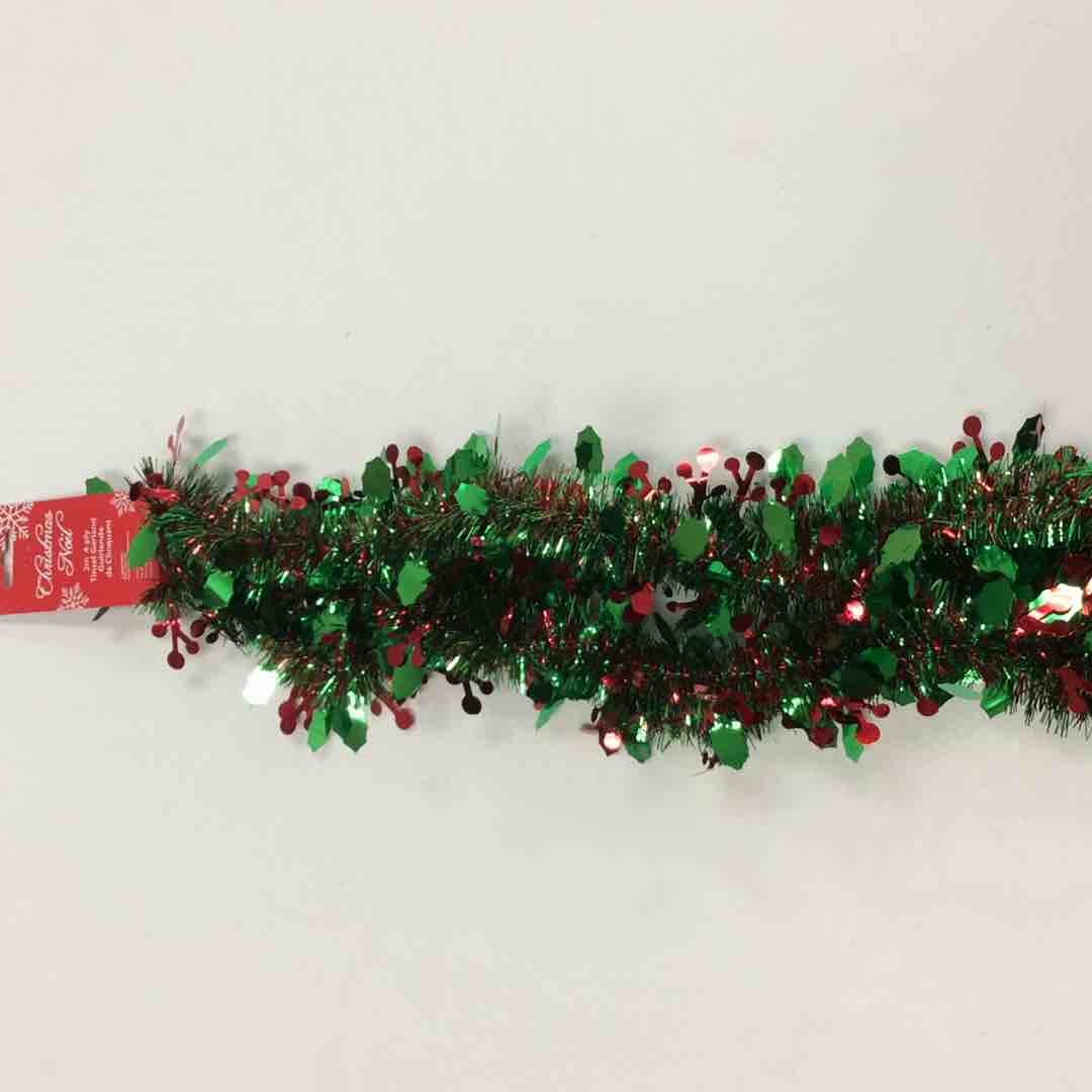 CMAS FOIL DECOR Tinsel Garland 4ply w/Holly Berries