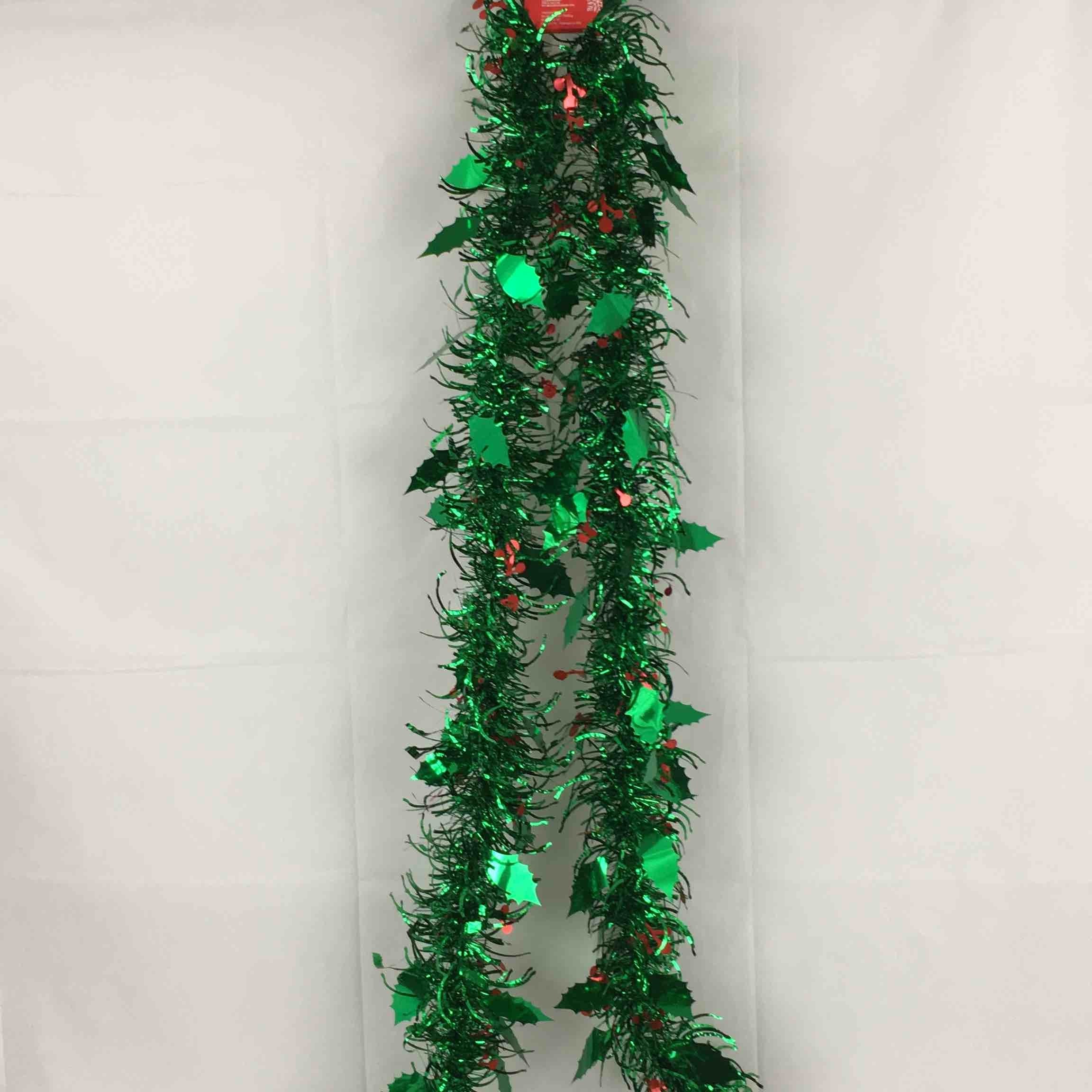 CMAS FOIL DECOR Tinsel Garland 4ply w/Holly Berries