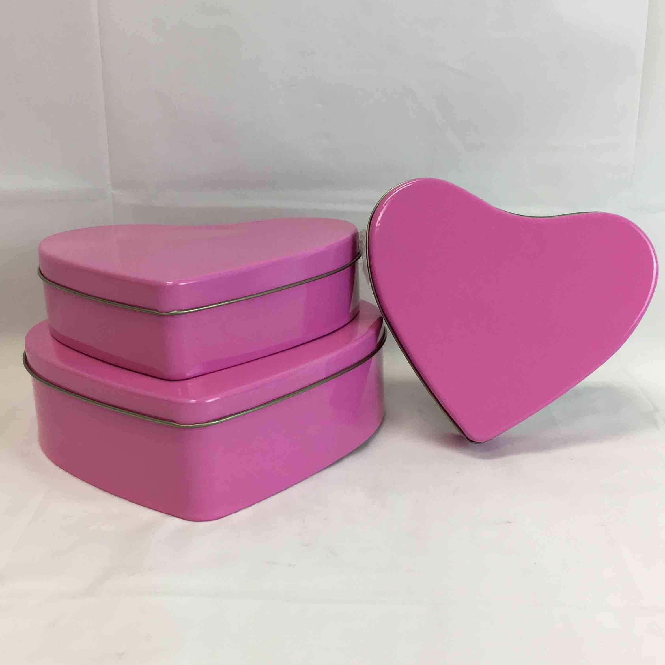 VAL TIN S/3 HEART SHAPED BOXES PINK