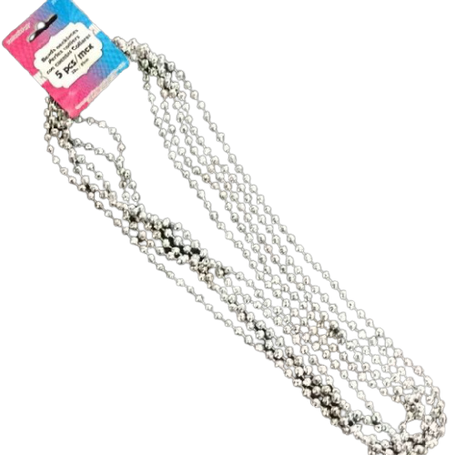 BEAD NECKLACES SILVER 32IN 5PCS