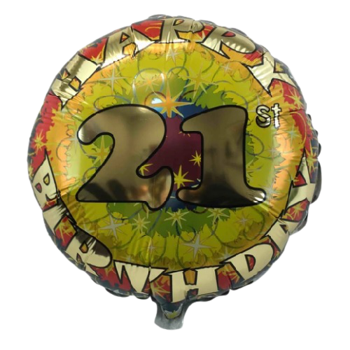 BALLOON FOIL ROUND 18" (Air-filled) 21st Birthday