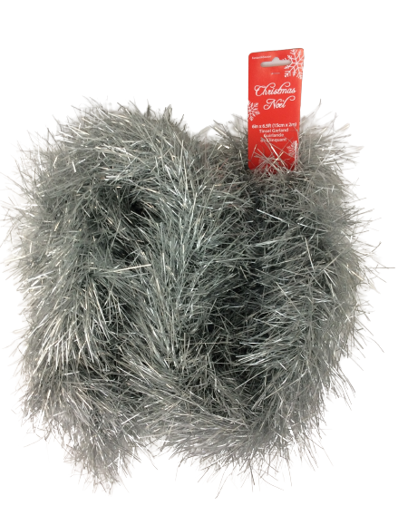 CMAS FOIL DECOR Tinsel Garland 8ply  Matte Silver