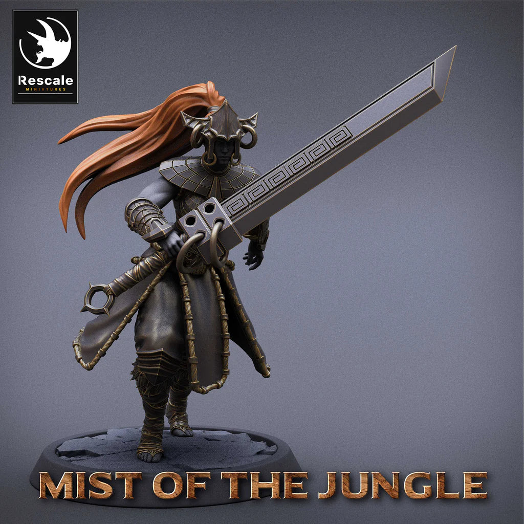 Amazon Heavy Soldier With Great Sword - Attack - Mist of the Jungle - Rescale Miniatures - Wargaming D&D DnD