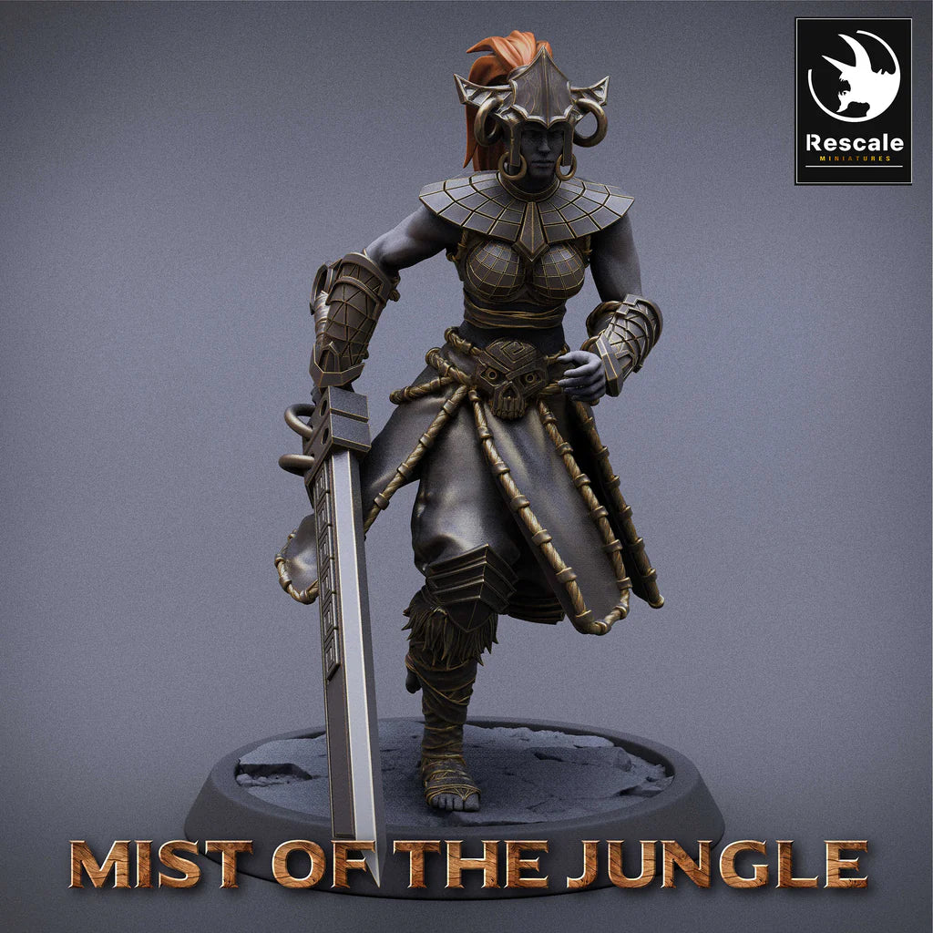 Amazon Heavy Soldier With Great Sword - Walk - Mist of the Jungle -Rescale Miniatures - Wargaming D&D DnD
