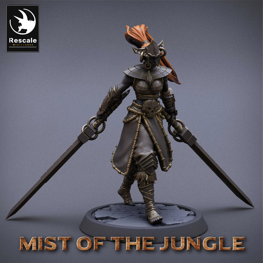 Amazon Heavy Soldier With Great Sword - Dual Great Sword - Mist of the Jungle - Rescale Miniatures - Wargaming D&D DnD