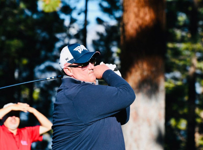 Brian Baumgartner golf swing at the American Century Championship in July 2023