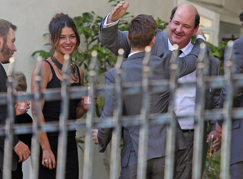 Brian Baumgartner greeting a guest at his wedding