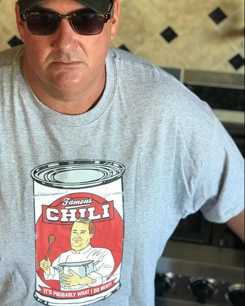 Brian Baumgartner wearing Kevin’s famous chili tee in 2018