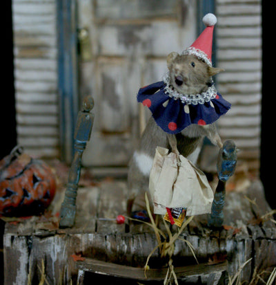 Trick-or-Treating Clown Taxidermy Mouse - Paxton Gate