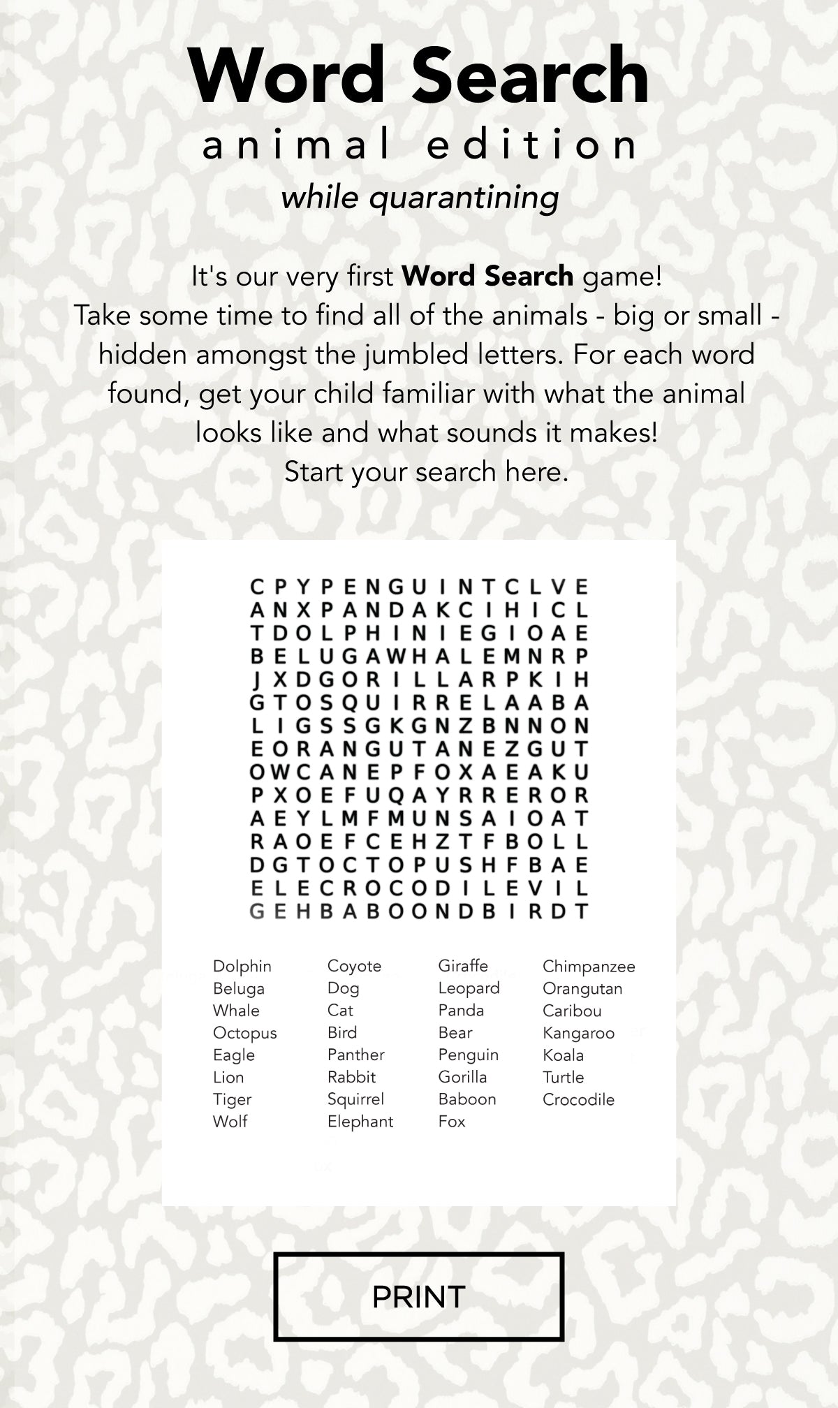 Animal Word Search 7AM Child