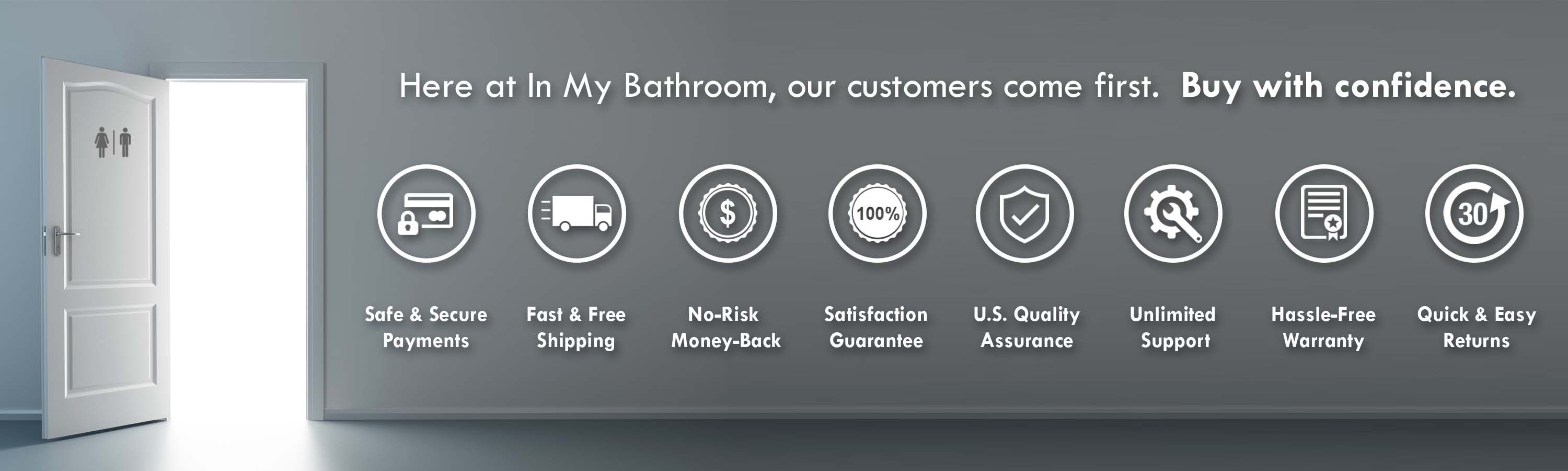 In My Bathroom (IMB) - Butt Buddy - Bidet Toilet Attachment - BBB - Customers Come First - Free Shipping - Safe Payments - Warranty - Money-Back - Satisfaction Guaranteed - U.S. - USA - Support - QA - Easy Returns - Buy With Confidence