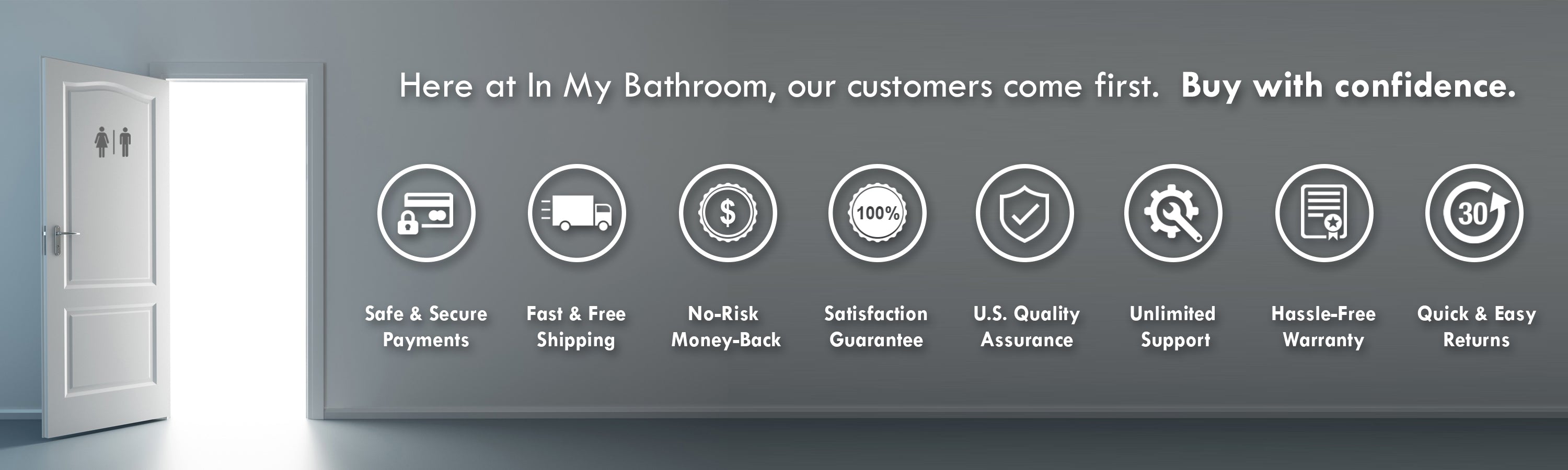 In My Bathroom (IMB) - Butt Buddy - Bidet Toilet Attachment - BBB - Customers Come First - Free Shipping - Safe Payments - Warranty - Money-Back - Satisfaction Guaranteed - U.S. - USA - Support - QA - Easy Returns - Buy With Confidence