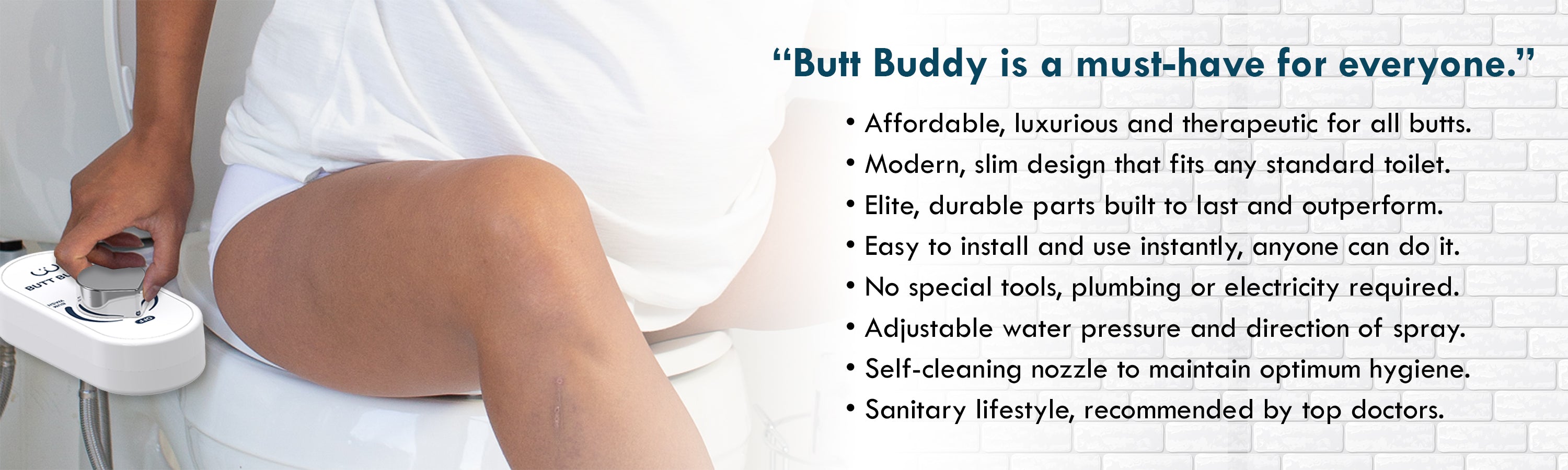 In My Bathroom (IMB) | Butt Buddy - Bidet Toilet Attachment - Fresh Water Sprayer - Features - Must Have For Everyone - Man On Toilet - BBB