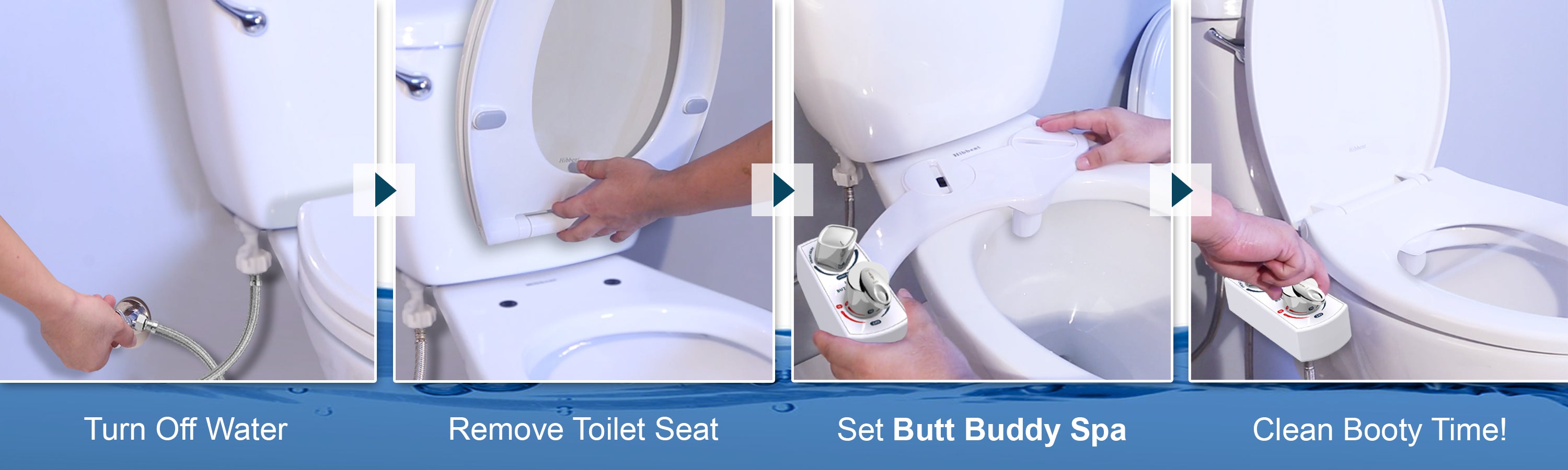In My Bathroom (IMB) | Butt Buddy - Bidet Toilet Attachment - Fresh Water Sprayer - Easy to Install - Simple to Use - Turn Off Water - Remove Toilet Seat - Connect Bidet - Clean Booty Time - Product Banner - BBB