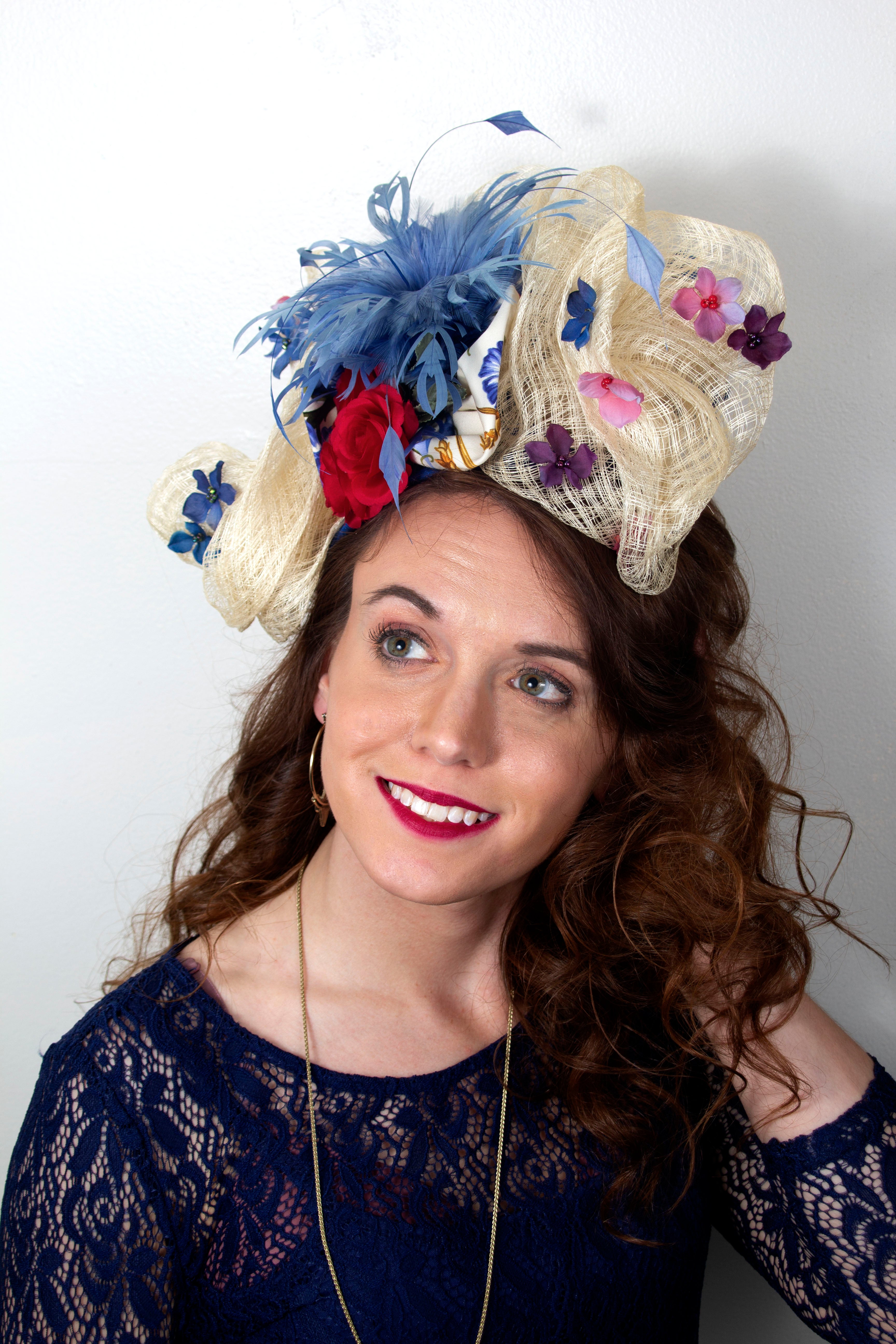 Baffle handicap Kritiek Womens Red, White, and Blue Fascinator Hat with Flowers and Blue Feath –  What a Great Hat