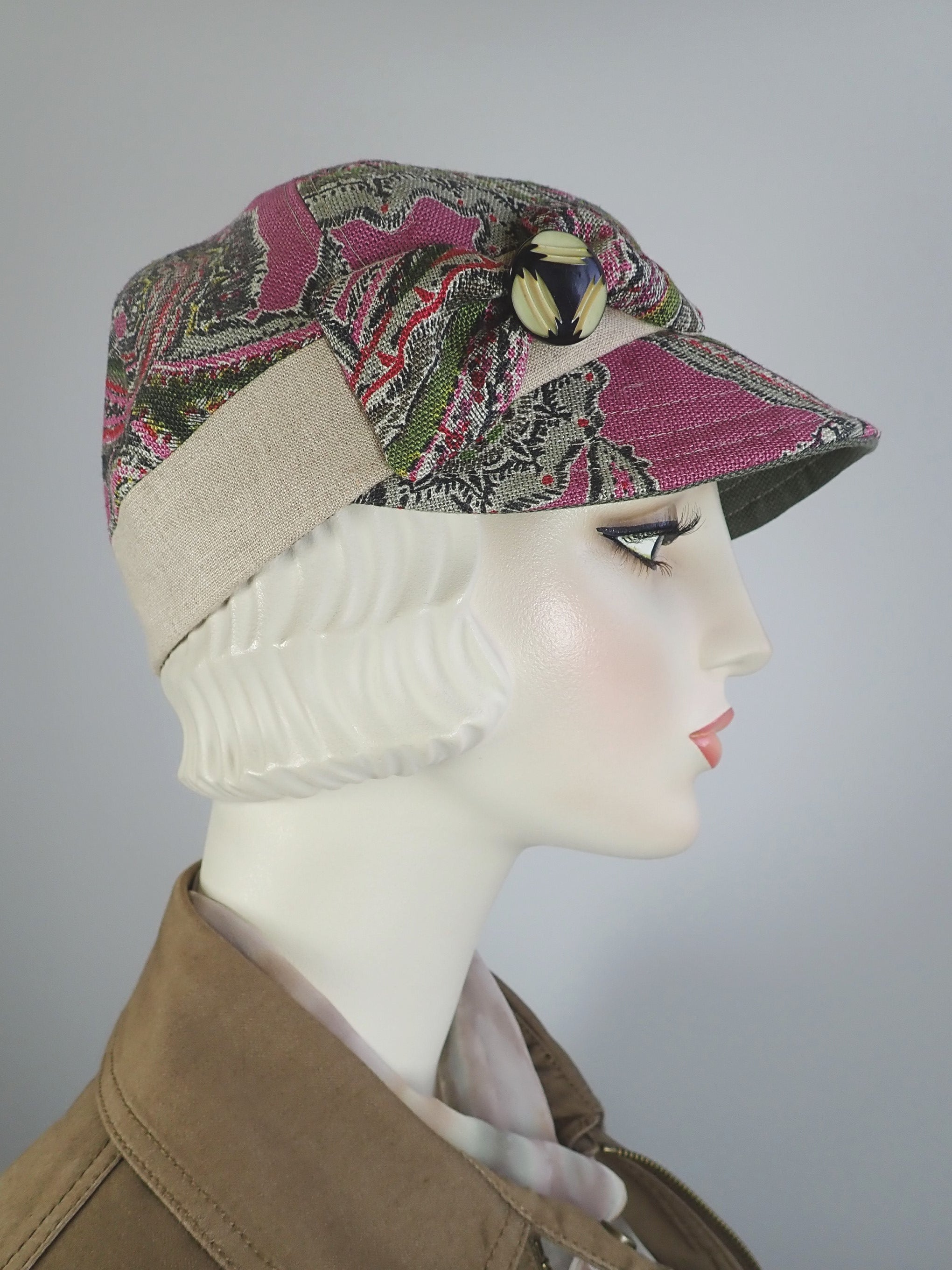 Womens Summer Hat Paisley Pink Linen Baseball Newsboy Cap Womens Vis What A Great Hat