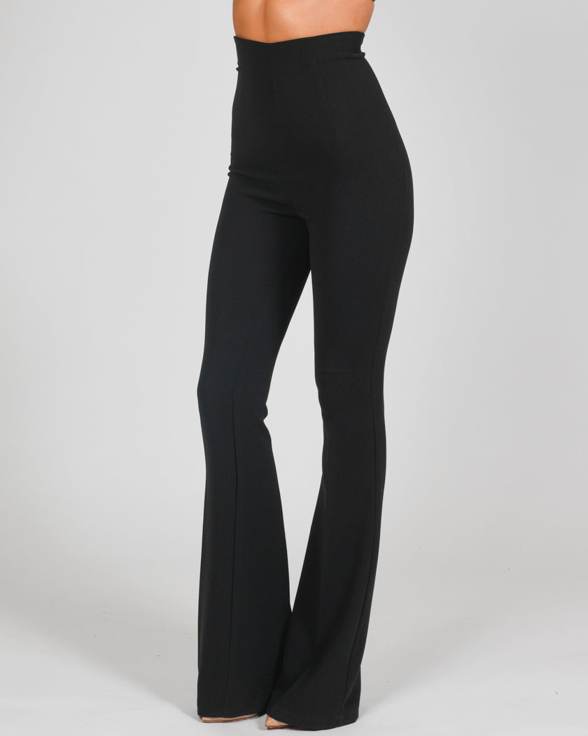 black high waisted flared trousers