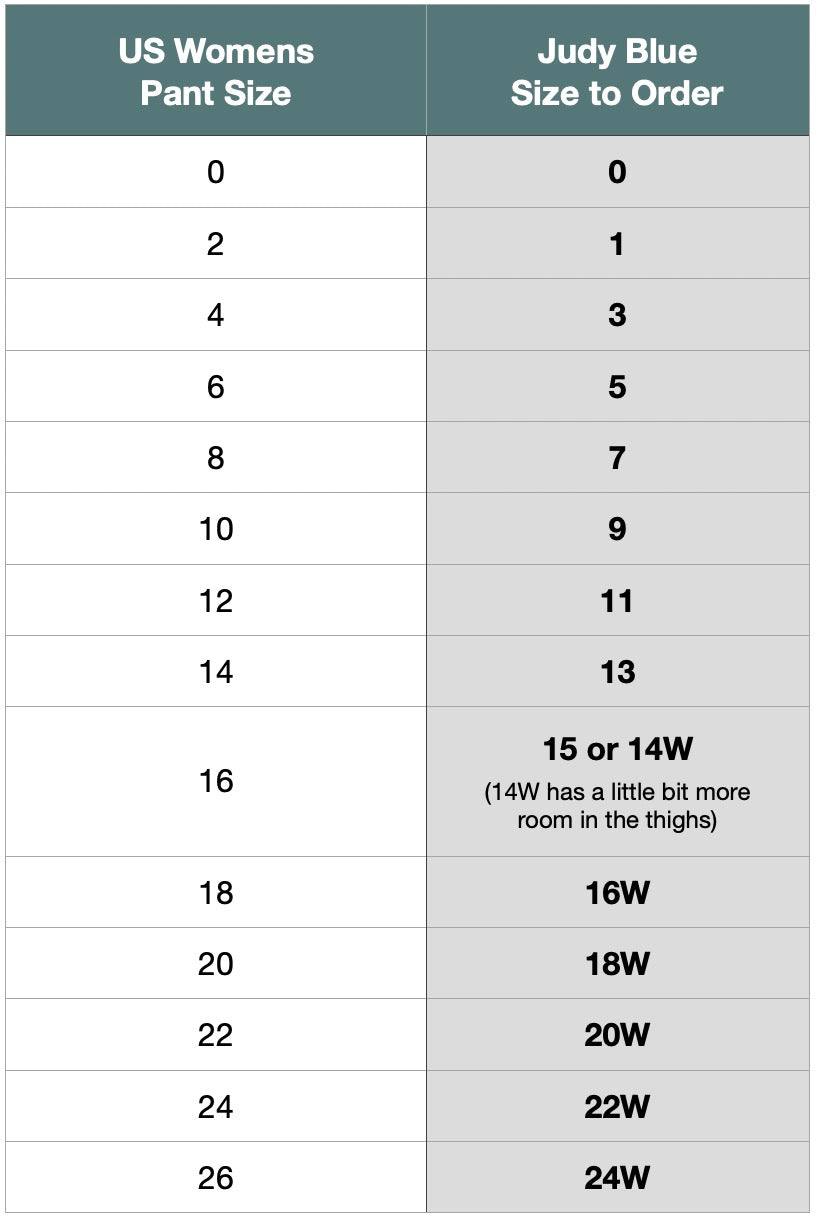 Jeans Sizing Chart / Custom Orders – 111threads