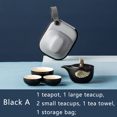 Black Ceramic Travel Tea Set With Handbag